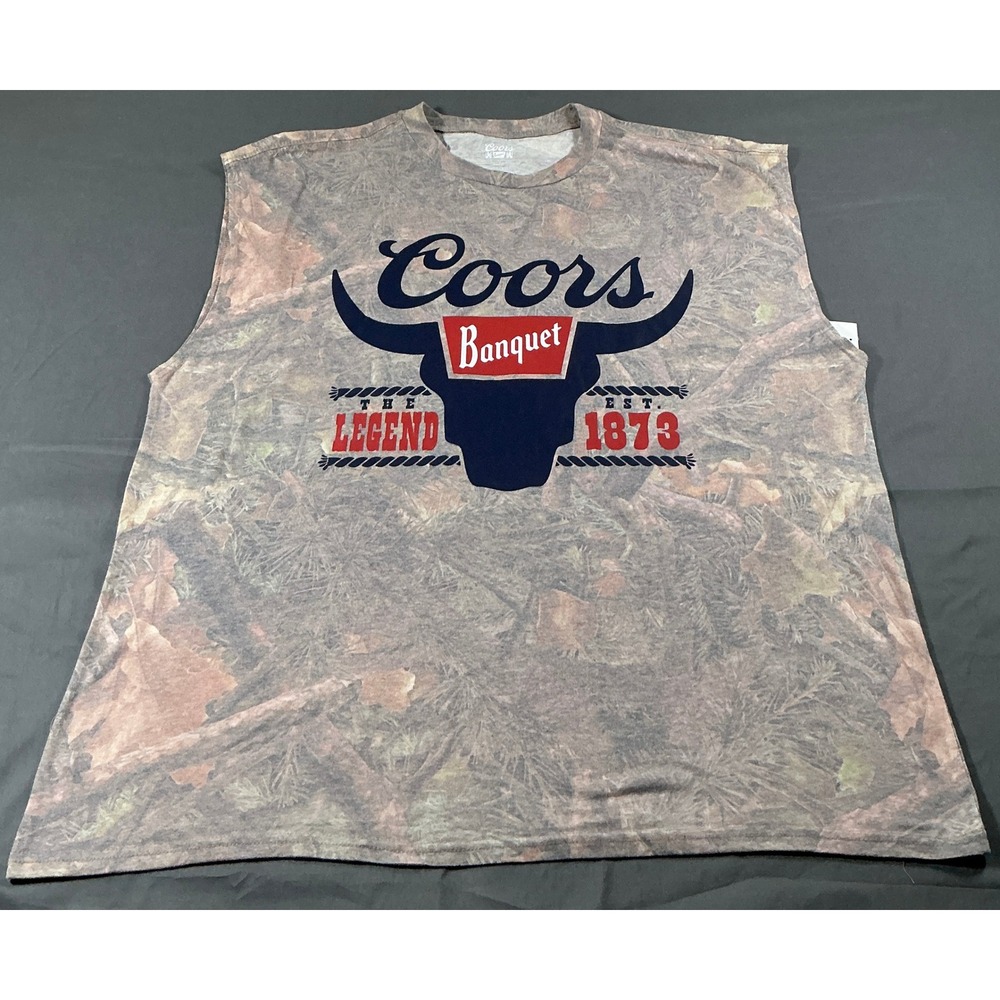 Coors Banquet Camo Muscle Tank Top Mens XL Rodeo Bull Graphic Sleeveless Shirt